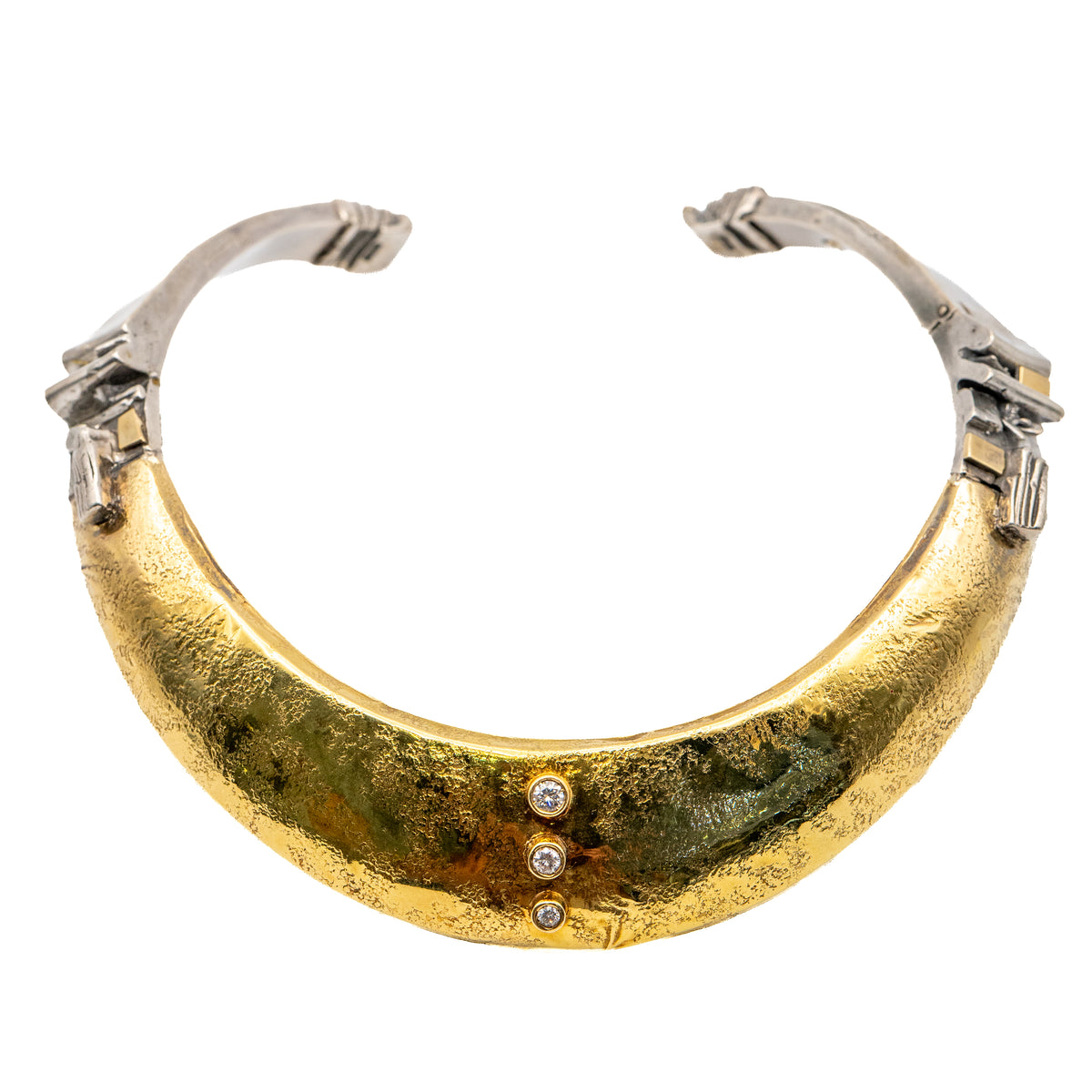 Misani Milano 18k Two Tone Gold Hammered Wide Collar Necklace