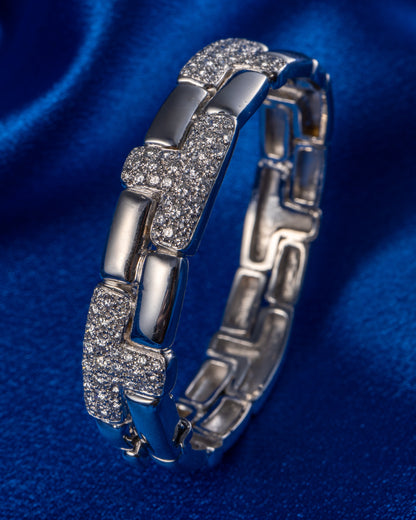 18K White Gold Natural Round Brilliant Diamond Pave Station Link Bracelet