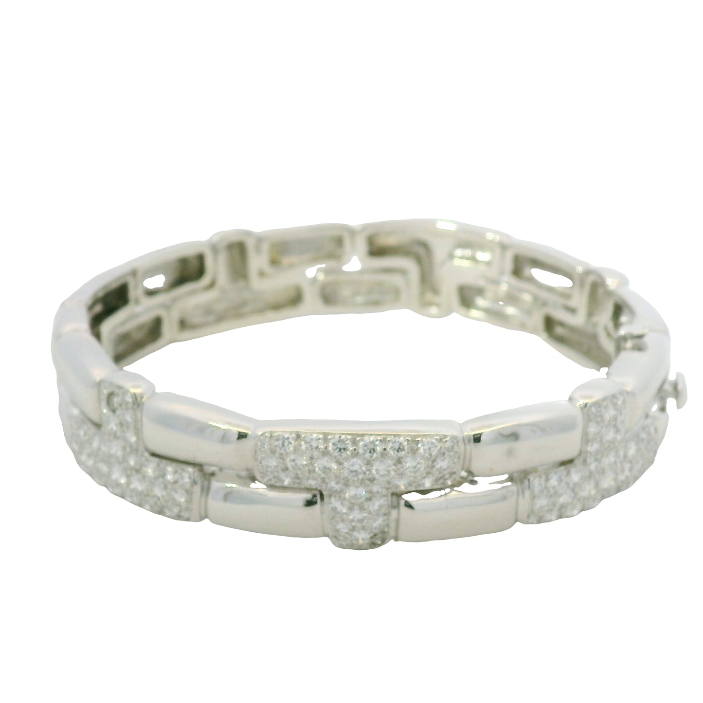 18K White Gold Natural Round Brilliant Diamond Pave Station Link Bracelet