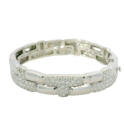 18K White Gold Natural Round Brilliant Diamond Pave Station Link Bracelet