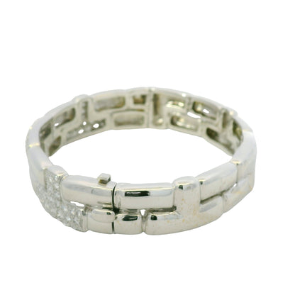 18K White Gold Natural Round Brilliant Diamond Pave Station Link Bracelet
