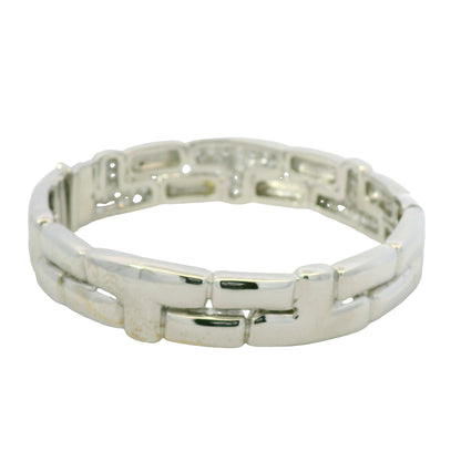 18K White Gold Natural Round Brilliant Diamond Pave Station Link Bracelet