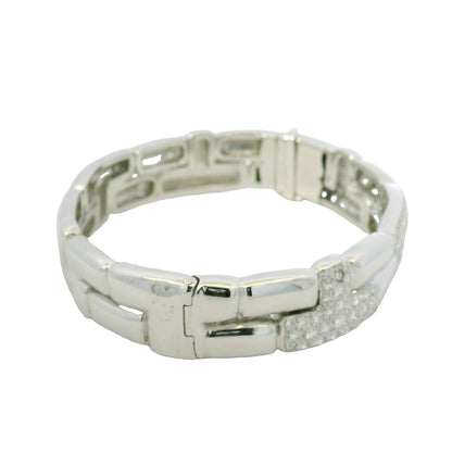 18K White Gold Natural Round Brilliant Diamond Pave Station Link Bracelet