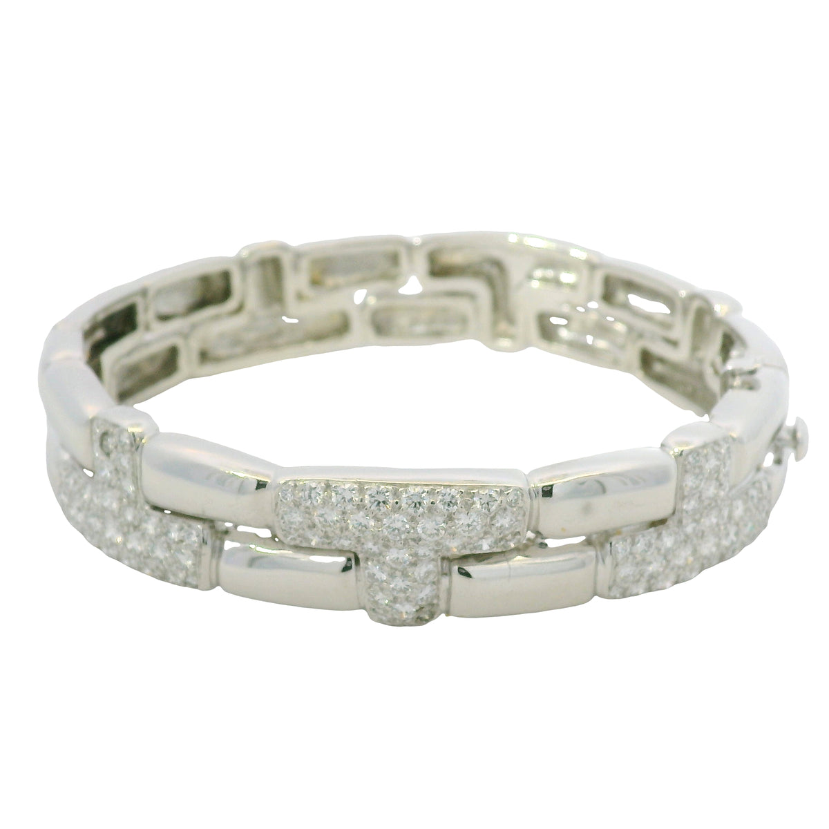 18K White Gold Natural Round Brilliant Diamond Pave Station Link Bracelet
