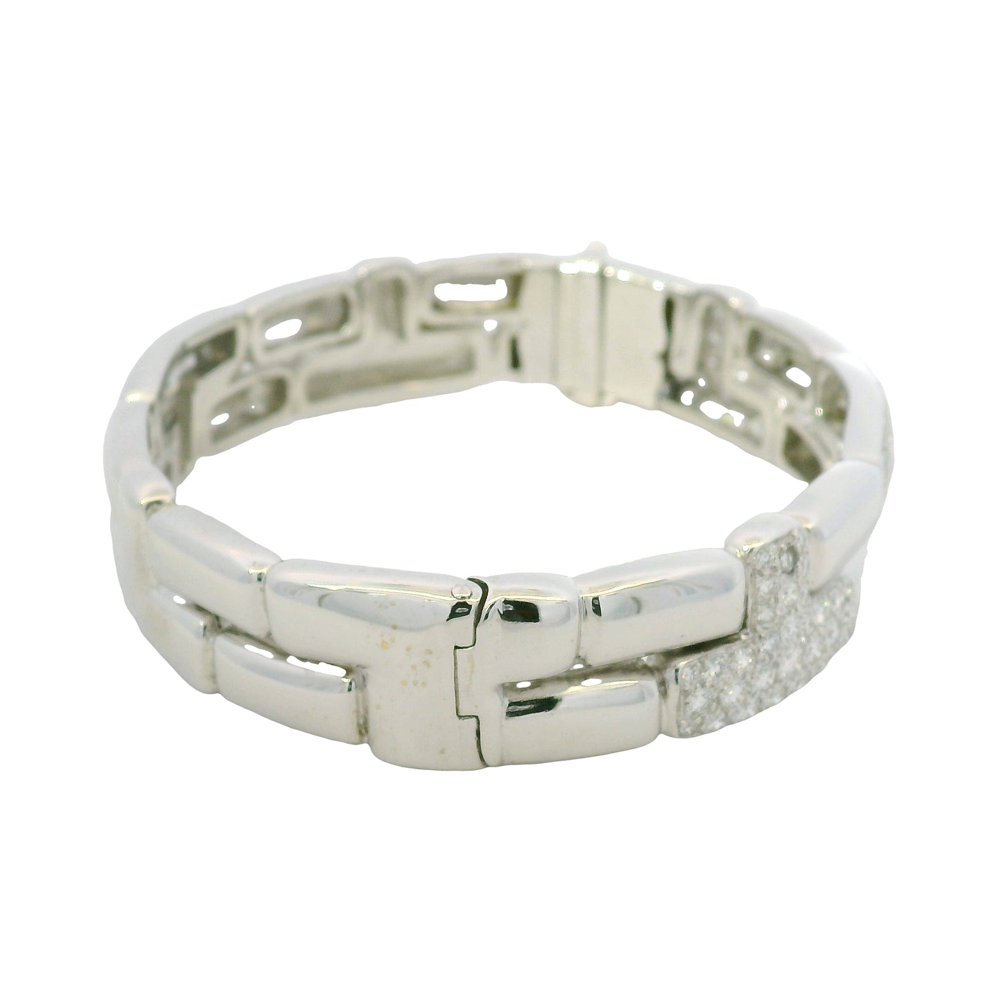 18K White Gold Natural Round Brilliant Diamond Pave Station Link Bracelet