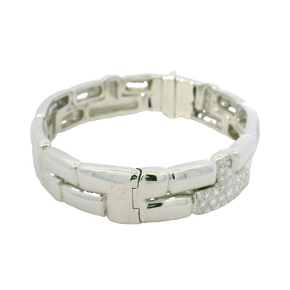 18K White Gold Natural Round Brilliant Diamond Pave Station Link Bracelet