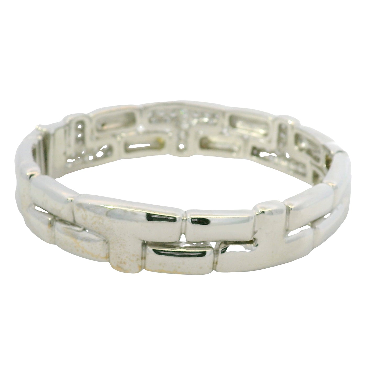 18K White Gold Natural Round Brilliant Diamond Pave Station Link Bracelet
