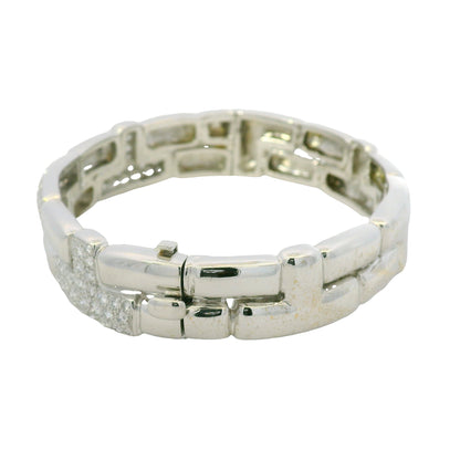 18K White Gold Natural Round Brilliant Diamond Pave Station Link Bracelet
