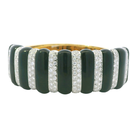 18k Yellow Gold Onyx and Natural 4.05 Carat Diamond Cuff Bracelet