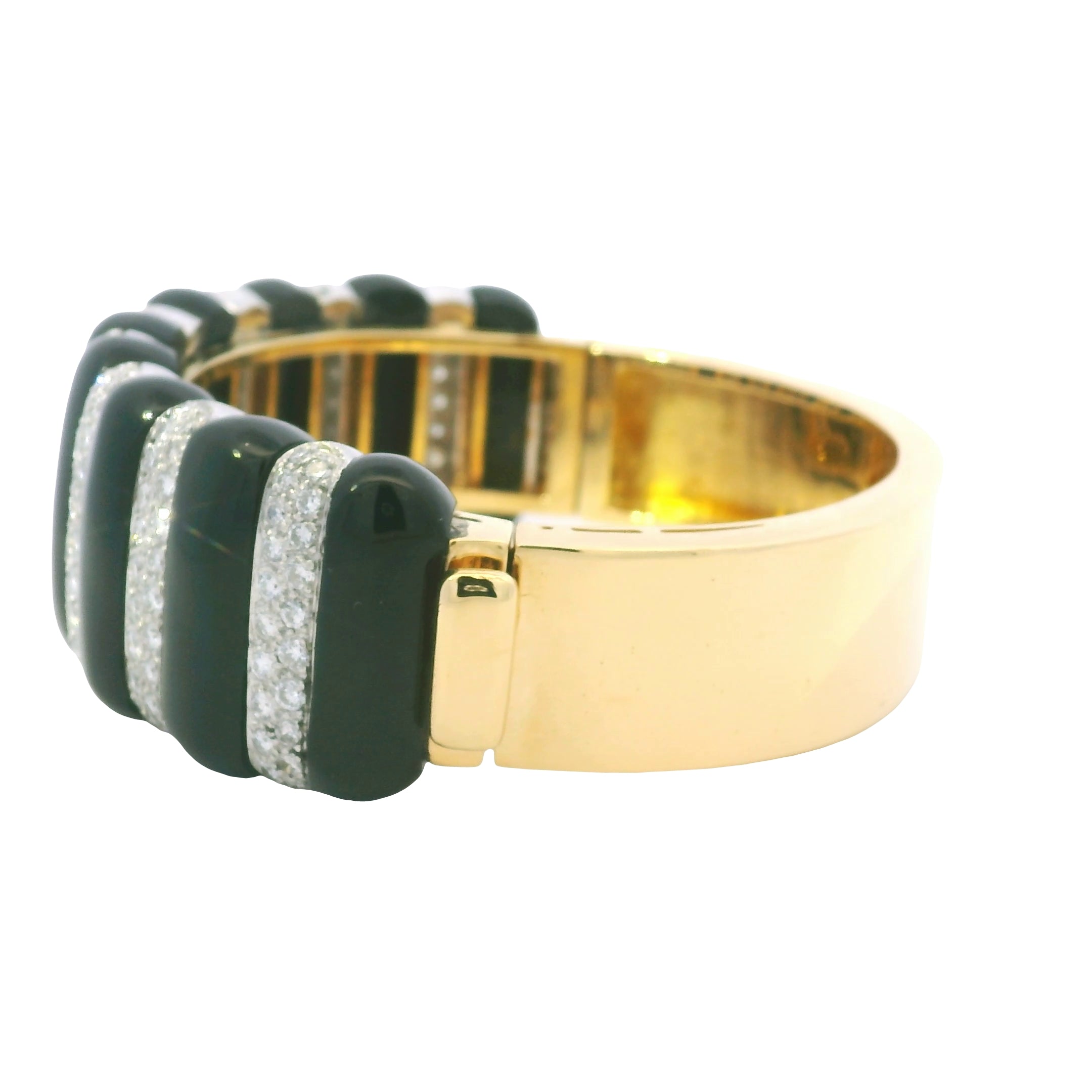 18k Yellow Gold Onyx and Natural 4.05 Carat Diamond Cuff Bracelet