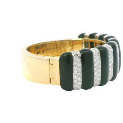 18k Yellow Gold Onyx and Natural 4.05 Carat Diamond Cuff Bracelet