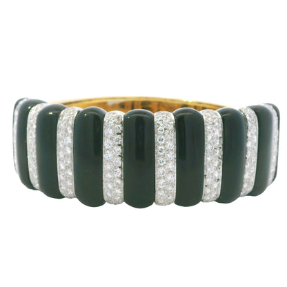 18k Yellow Gold Onyx and Natural 4.05 Carat Diamond Cuff Bracelet