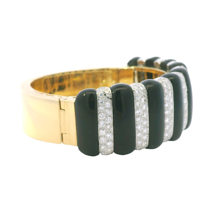 18k Yellow Gold Onyx and Natural 4.05 Carat Diamond Cuff Bracelet