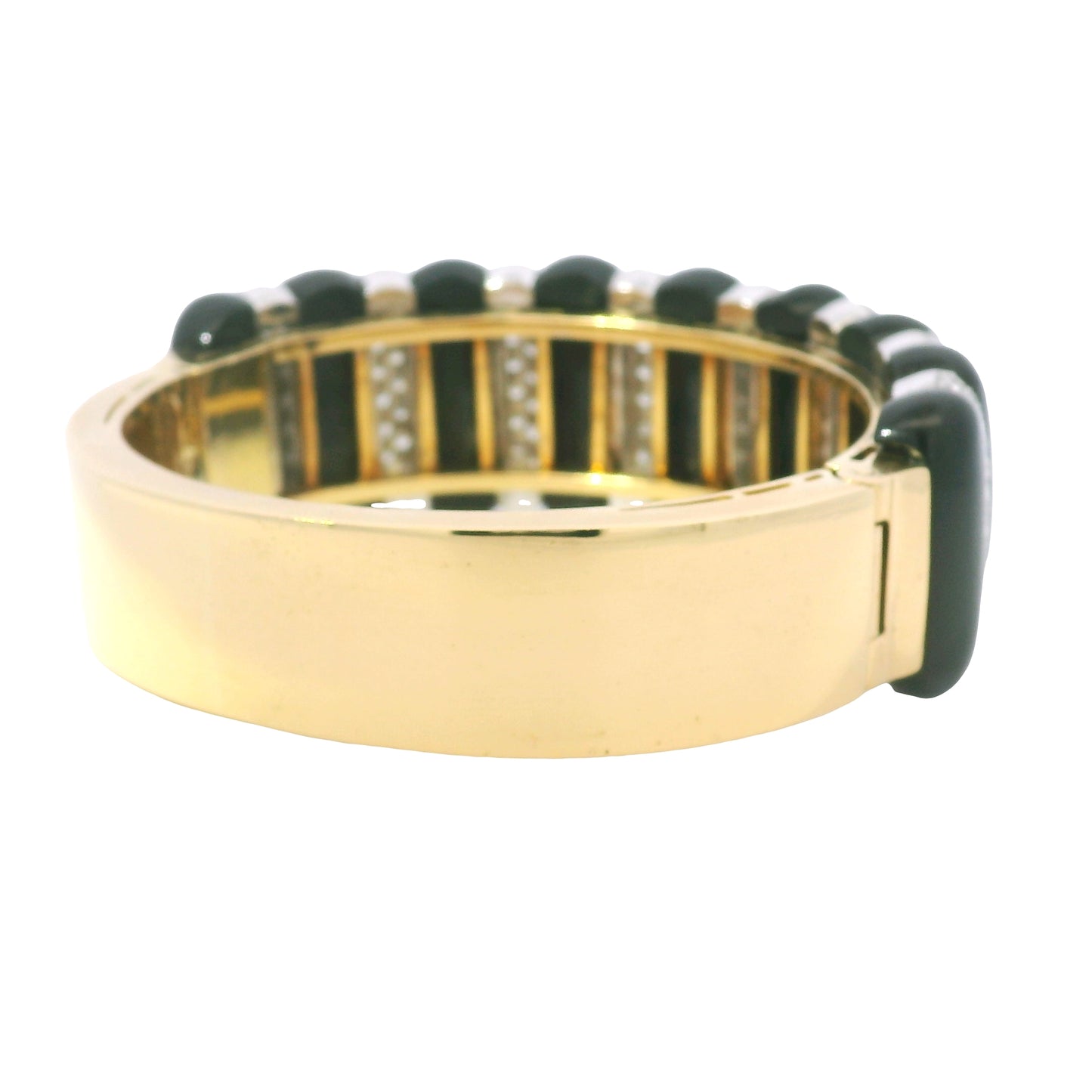 18k Yellow Gold Onyx and Natural 4.05 Carat Diamond Cuff Bracelet