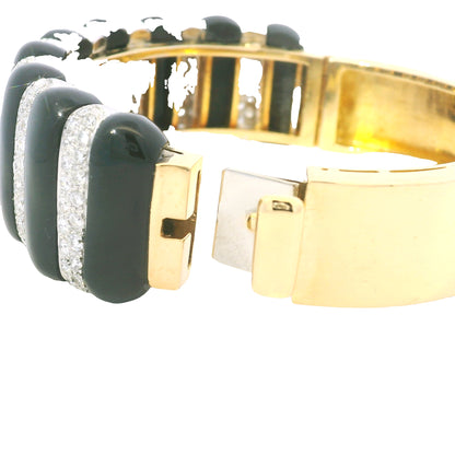 18k Yellow Gold Onyx and Natural 4.05 Carat Diamond Cuff Bracelet