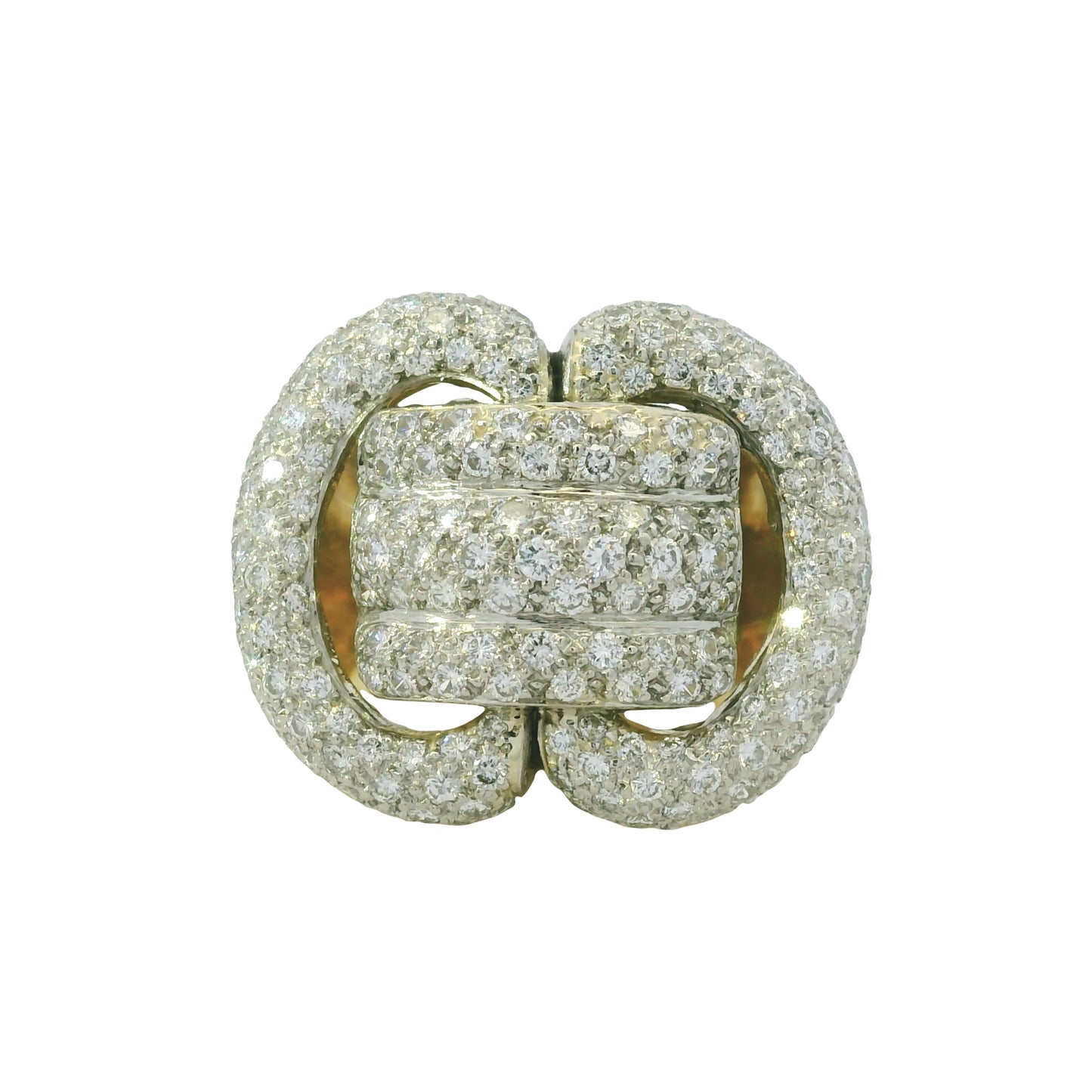 18K Yellow Gold Natural 3.95 Carat Diamond Pave Multi-Row Cocktail Ring