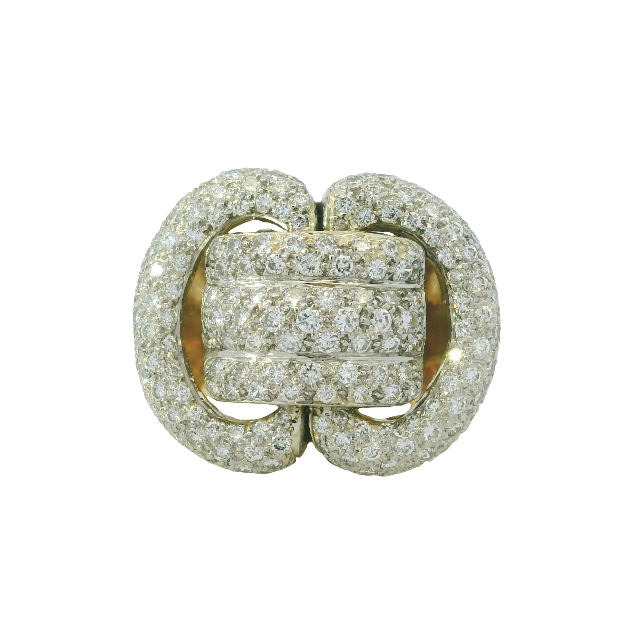 18K Yellow Gold Natural 3.95 Carat Diamond Pave Multi-Row Cocktail Ring