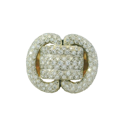 18K Yellow Gold Natural 3.95 Carat Diamond Pave Multi-Row Cocktail Ring