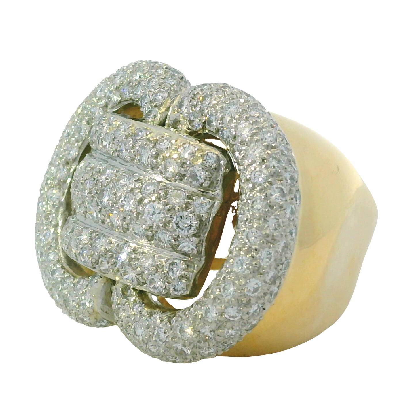 18K Yellow Gold Natural 3.95 Carat Diamond Pave Multi-Row Cocktail Ring