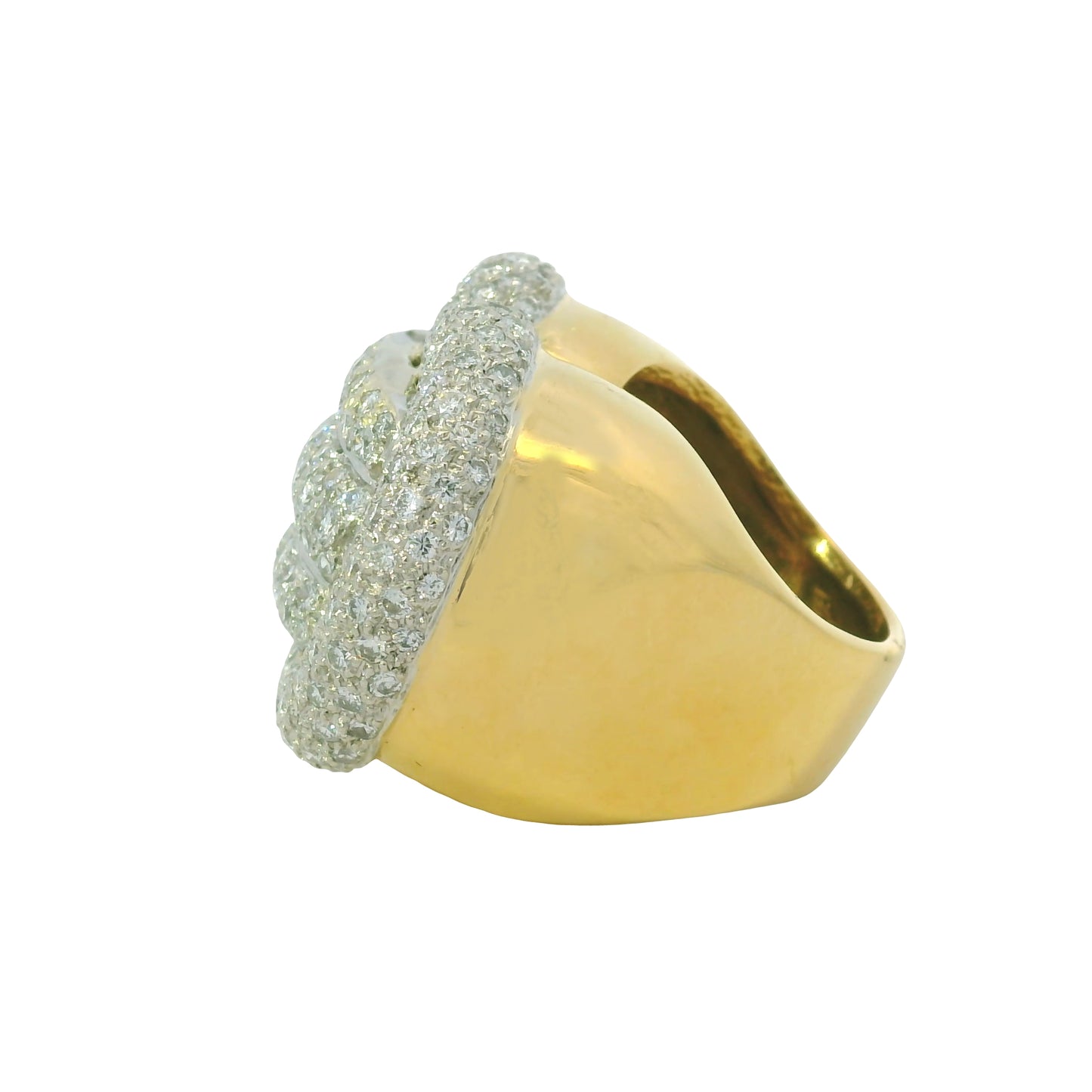 18K Yellow Gold Natural 3.95 Carat Diamond Pave Multi-Row Cocktail Ring