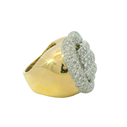 18K Yellow Gold Natural 3.95 Carat Diamond Pave Multi-Row Cocktail Ring