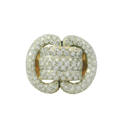 18K Yellow Gold Natural 3.95 Carat Diamond Pave Multi-Row Cocktail Ring