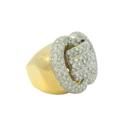 18K Yellow Gold Natural 3.95 Carat Diamond Pave Multi-Row Cocktail Ring