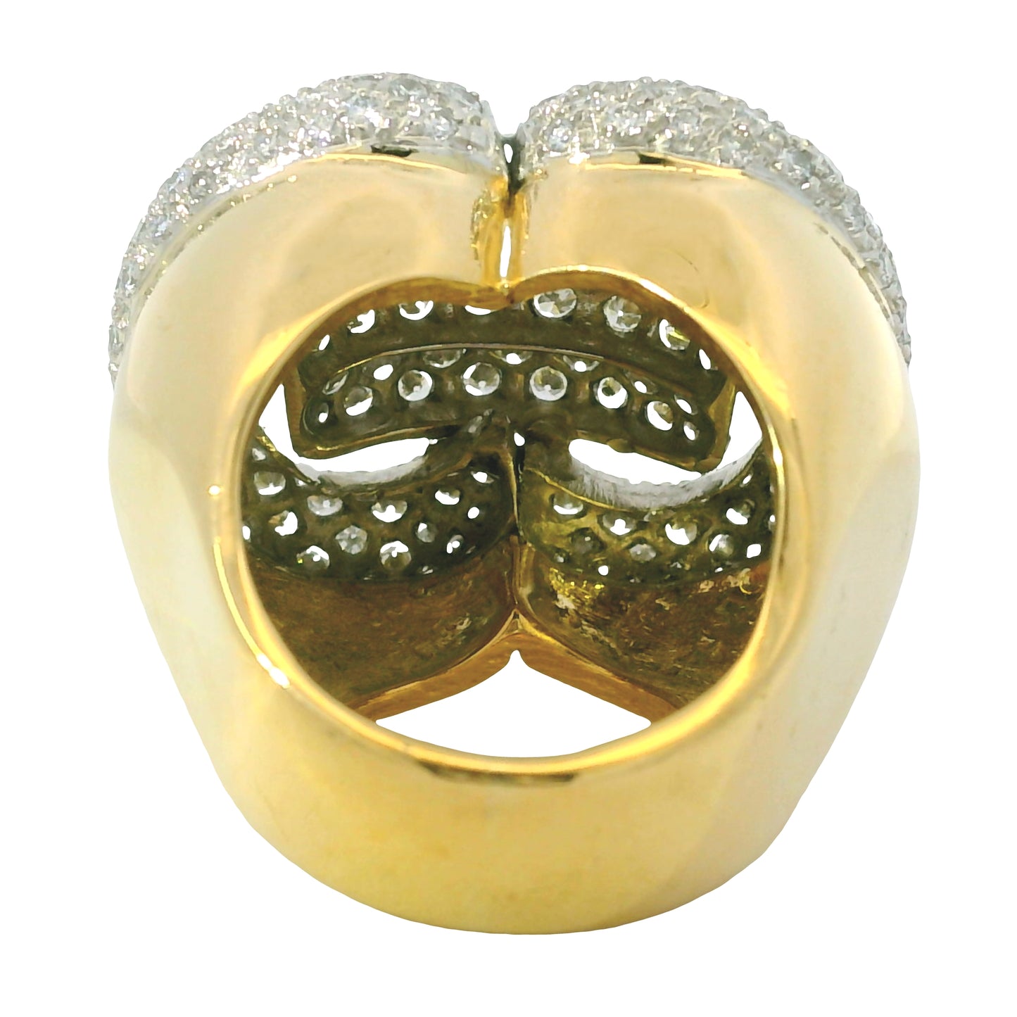 18K Yellow Gold Natural 3.95 Carat Diamond Pave Multi-Row Cocktail Ring