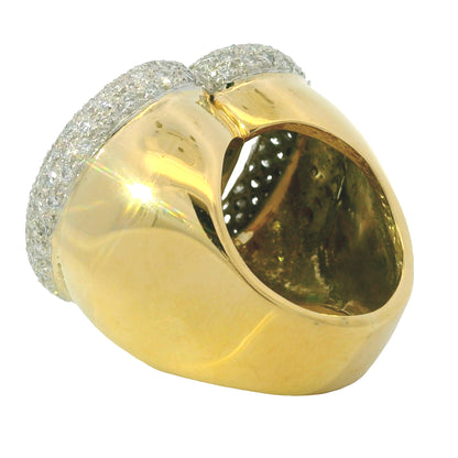 18K Yellow Gold Natural 3.95 Carat Diamond Pave Multi-Row Cocktail Ring