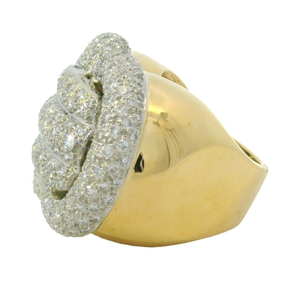18K Yellow Gold Natural 3.95 Carat Diamond Pave Multi-Row Cocktail Ring