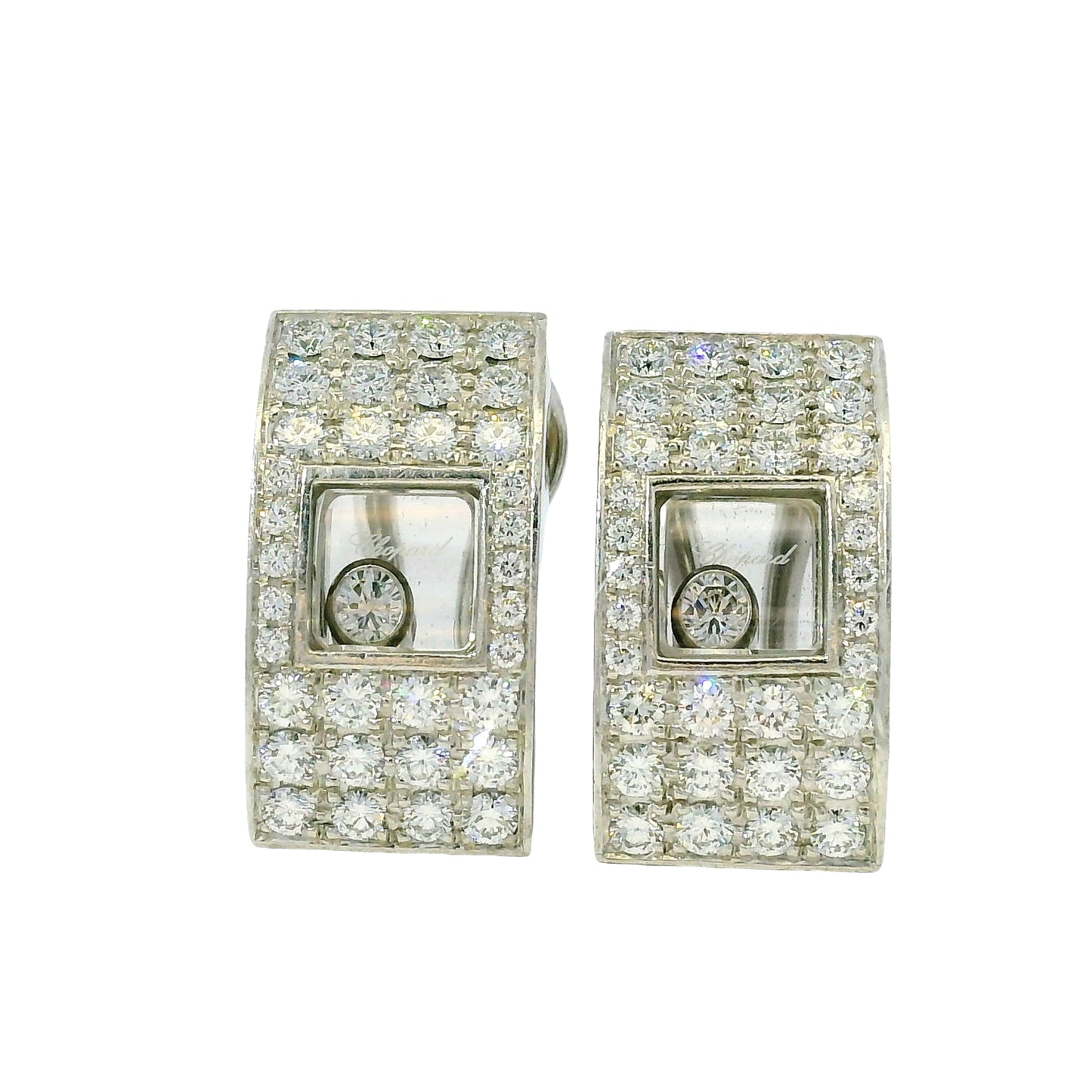 Chopard 18k White gold Happy Diamond 1/2 Hoop Earrings