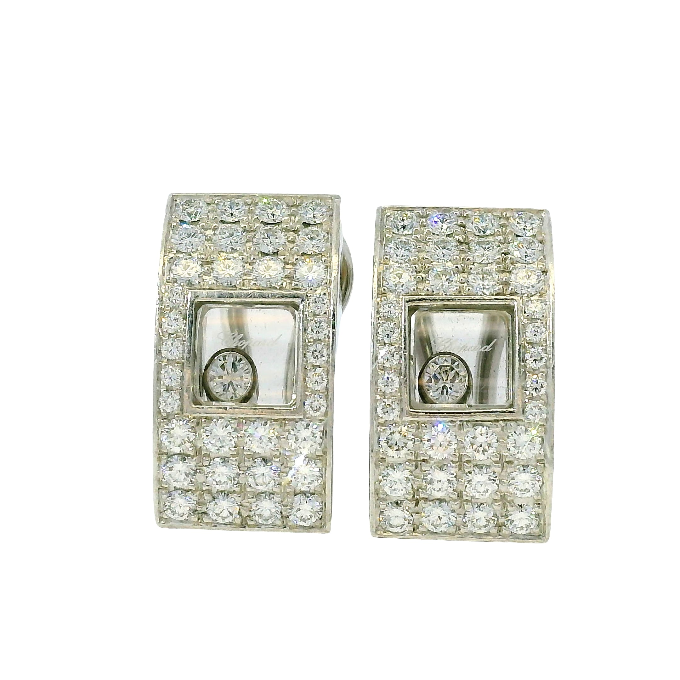 Chopard 18k White gold Happy Diamond 1/2 Hoop Earrings