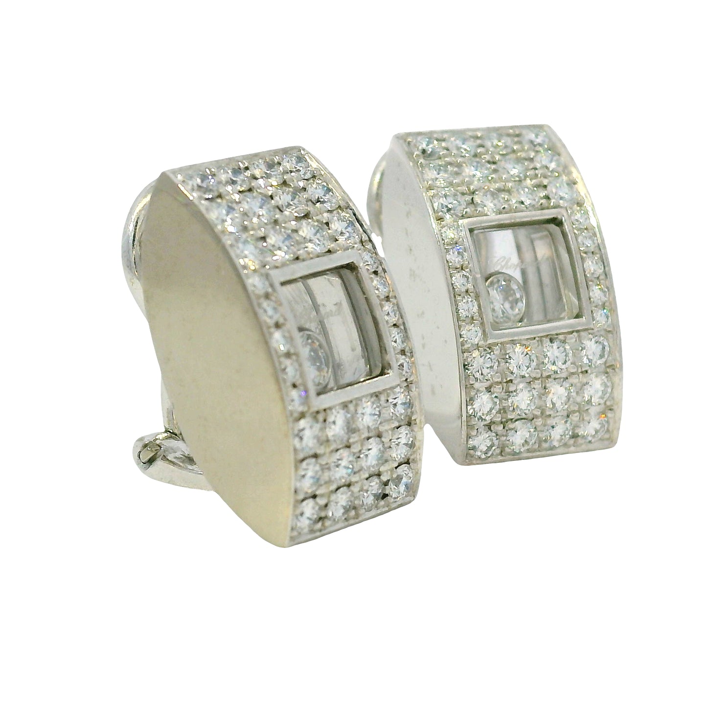 Chopard 18k White gold Happy Diamond 1/2 Hoop Earrings