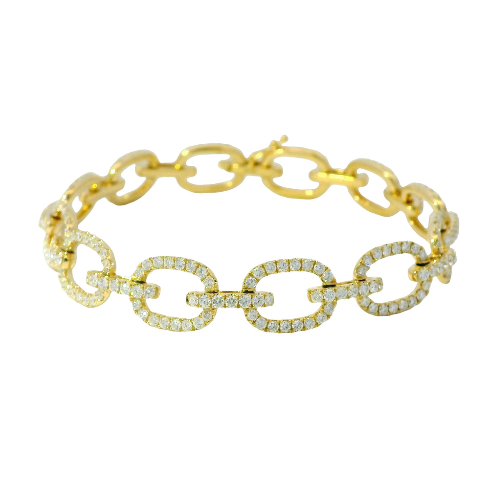 18K Yellow Gold Natural Round Diamond Oval-Link Station Bracelet — product photo 1