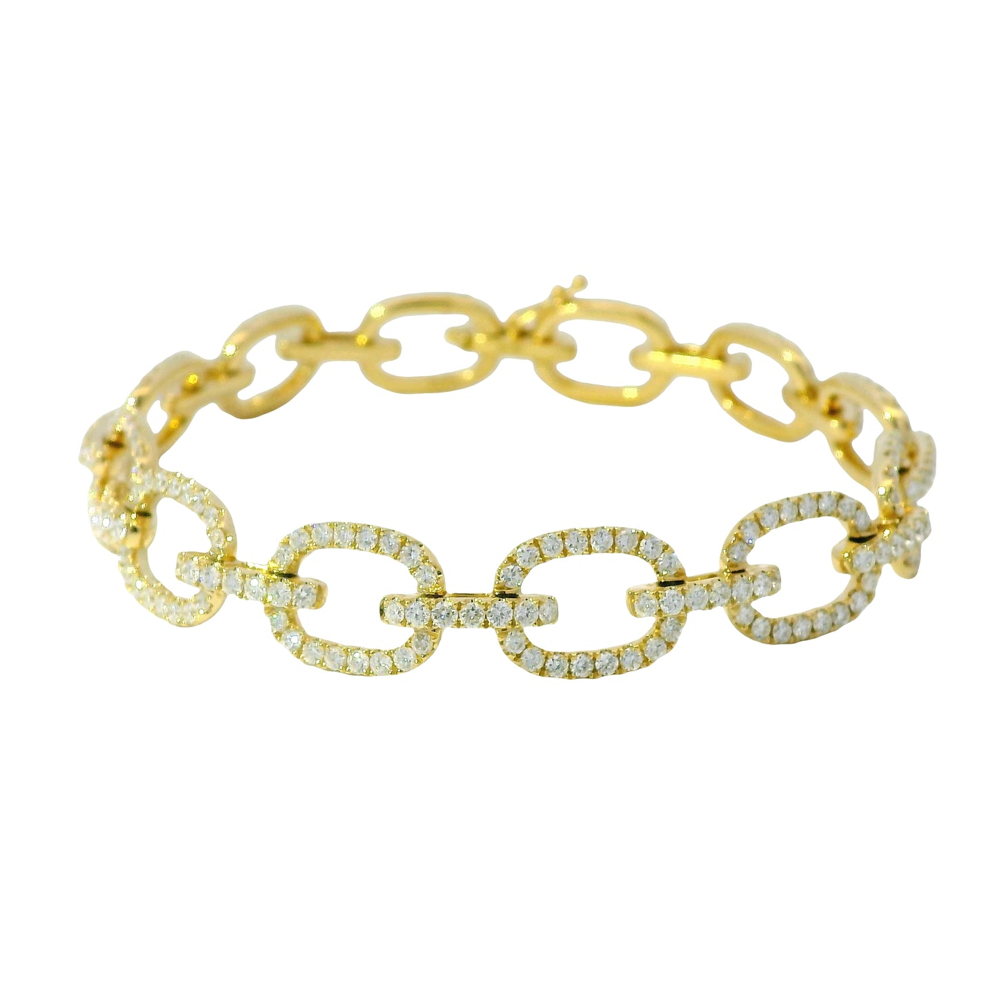 18K Yellow Gold Natural Round Diamond Oval-Link Station Bracelet