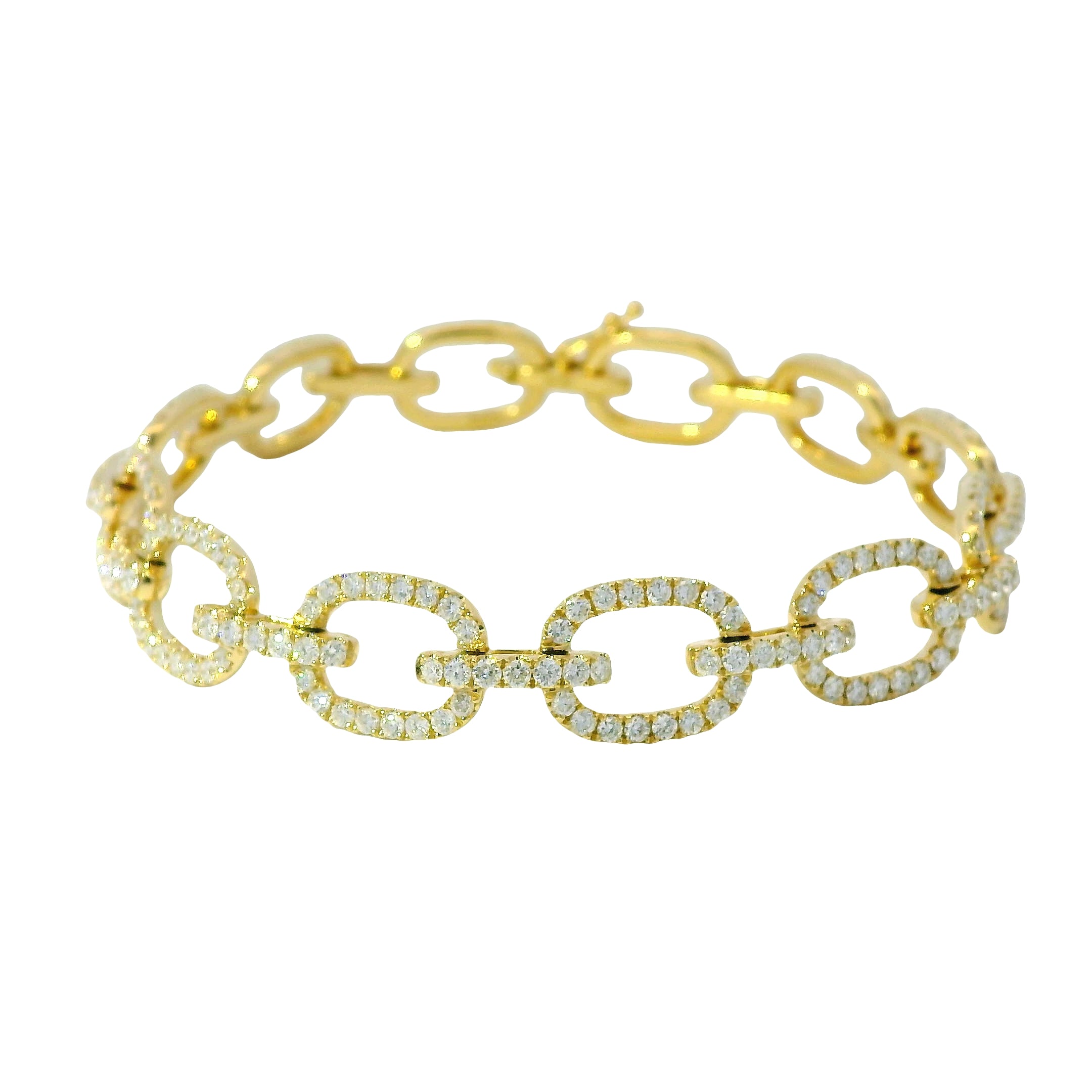 18K Yellow Gold Natural Round Diamond Oval-Link Station Bracelet