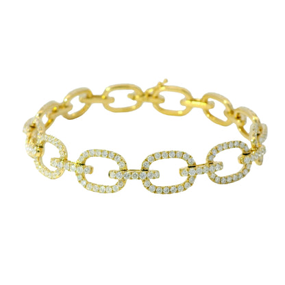 18K Yellow Gold Natural Round Diamond Oval-Link Station Bracelet