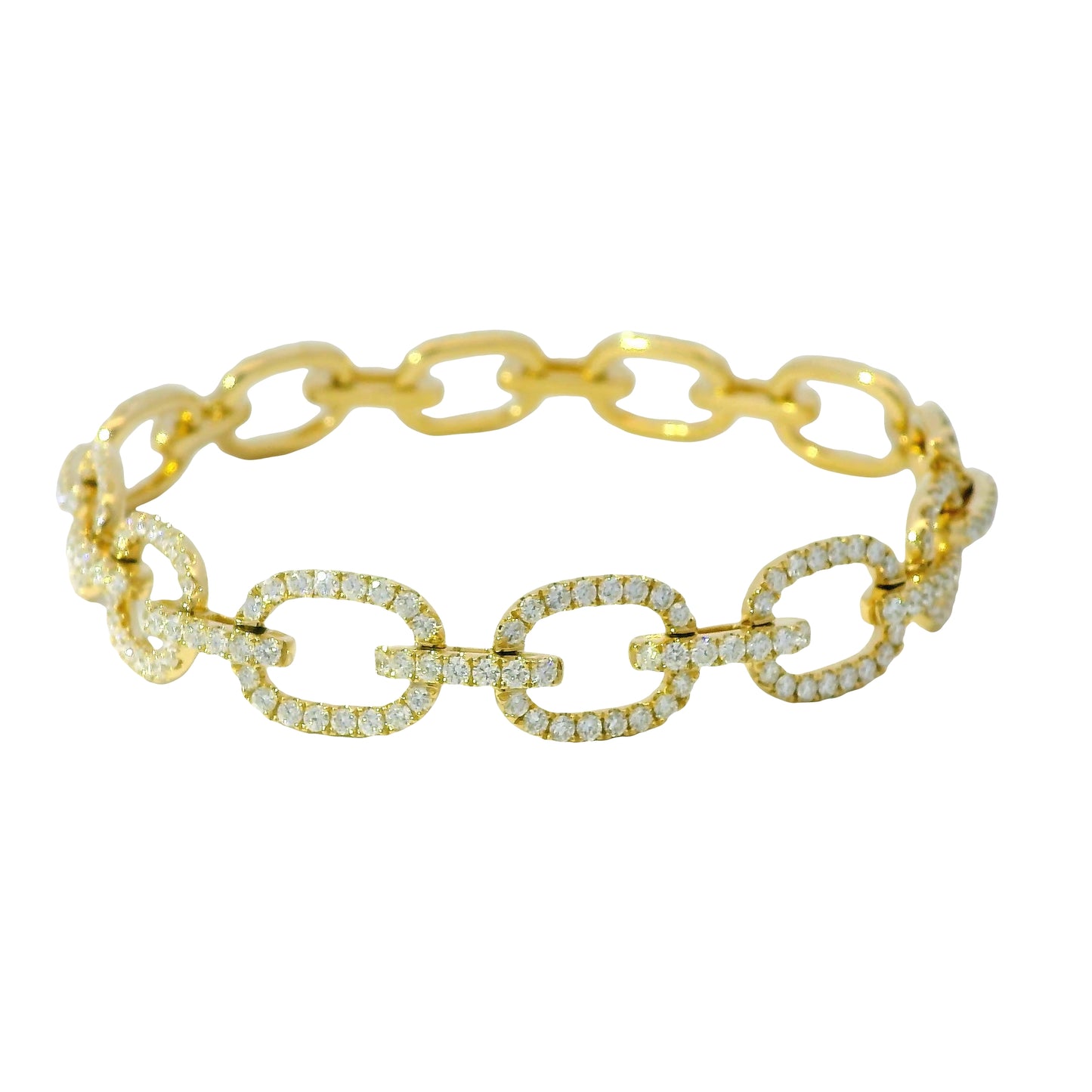 18K Yellow Gold Natural Round Diamond Oval-Link Station Bracelet