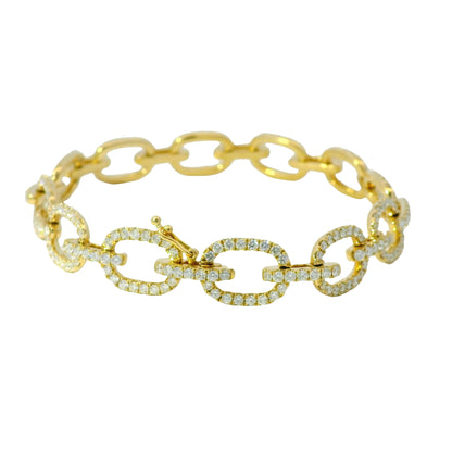 18K Yellow Gold Natural Round Diamond Oval-Link Station Bracelet