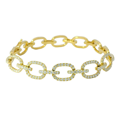 18K Yellow Gold Natural Round Diamond Oval-Link Station Bracelet