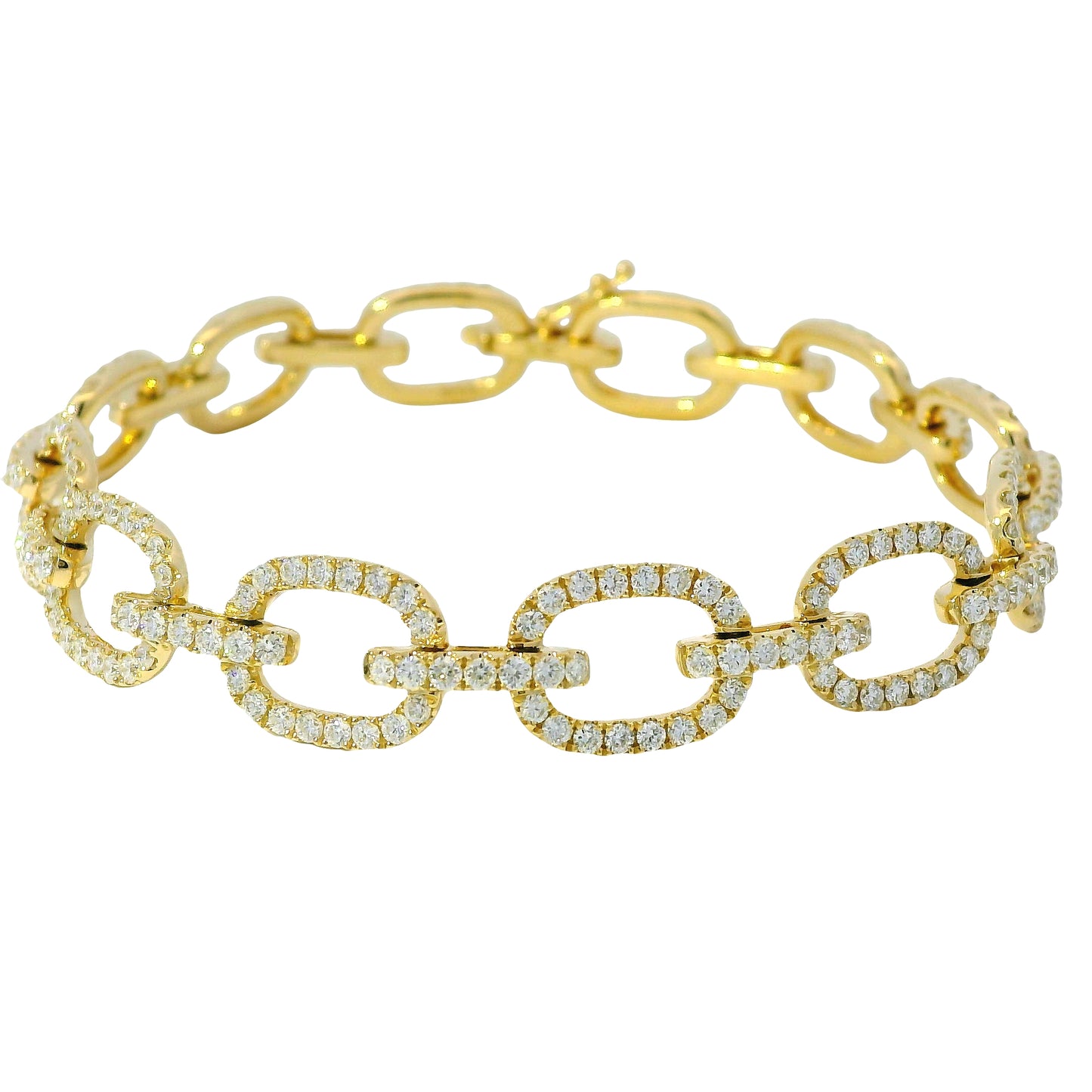 18K Yellow Gold Natural Round Diamond Oval-Link Station Bracelet