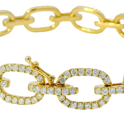 18K Yellow Gold Natural Round Diamond Oval-Link Station Bracelet