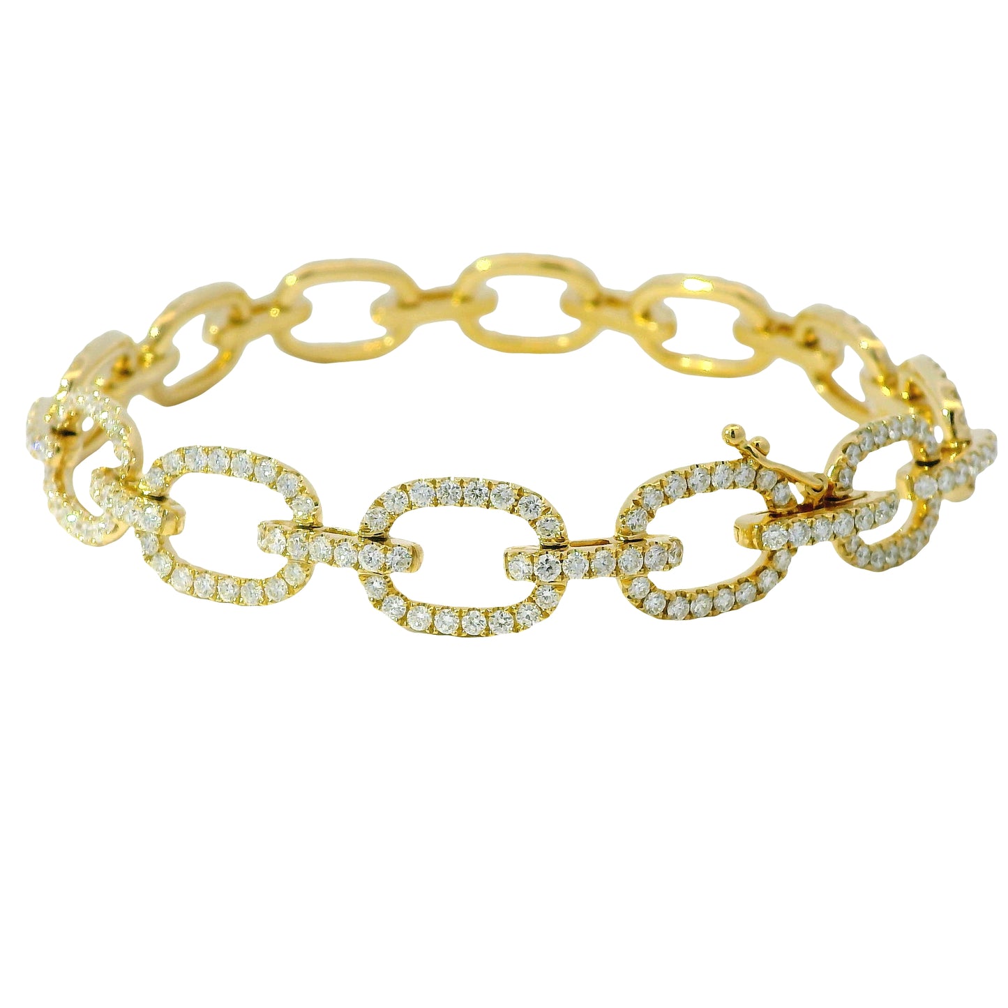 18K Yellow Gold Natural Round Diamond Oval-Link Station Bracelet