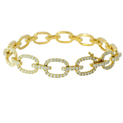18K Yellow Gold Natural Round Diamond Oval-Link Station Bracelet