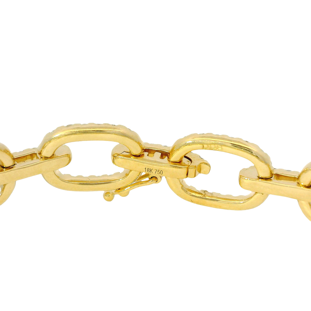 18K Yellow Gold Natural Round Diamond Oval-Link Station Bracelet — product photo 9