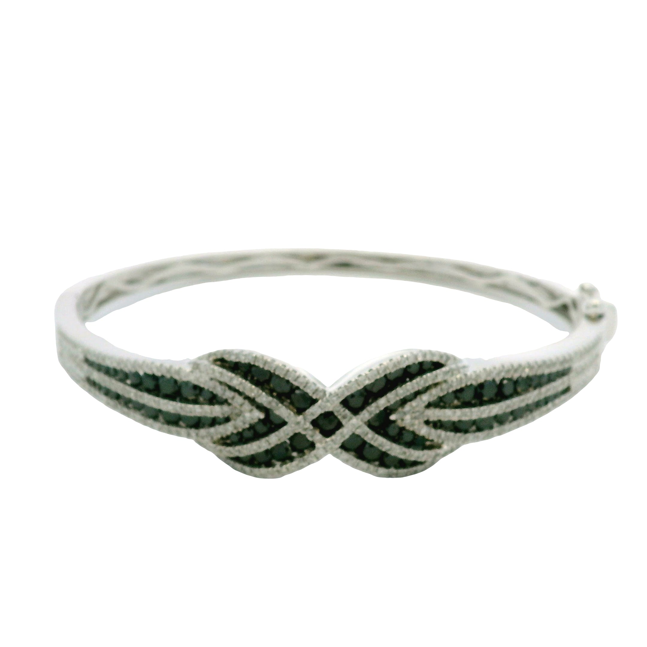14k White Gold Black And White Diamond X Bangle Bracelet