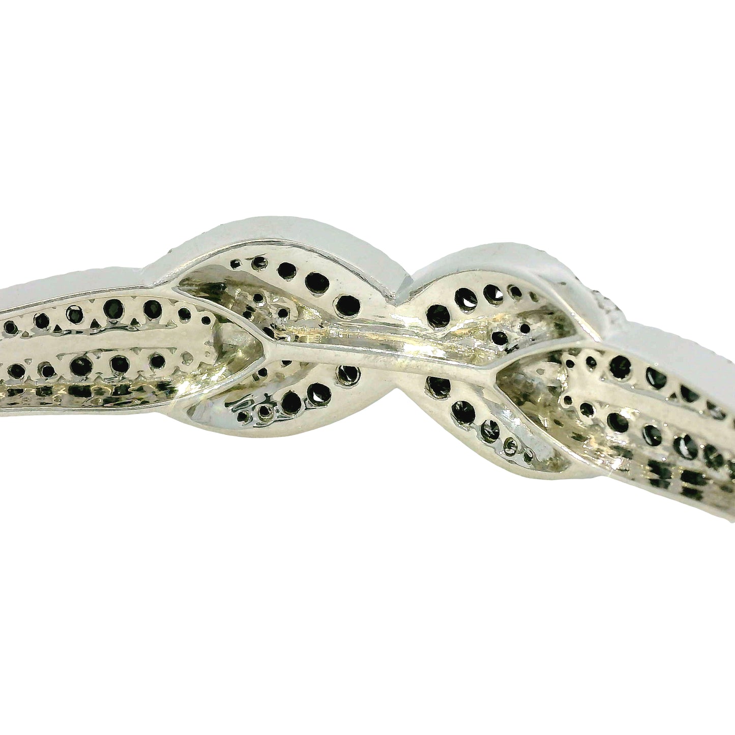 14k White Gold Black And White Diamond X Bangle Bracelet