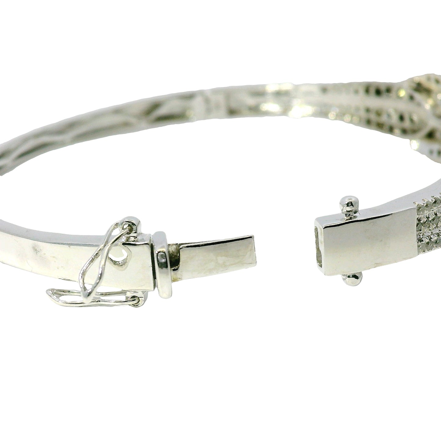 14k White Gold Black And White Diamond X Bangle Bracelet