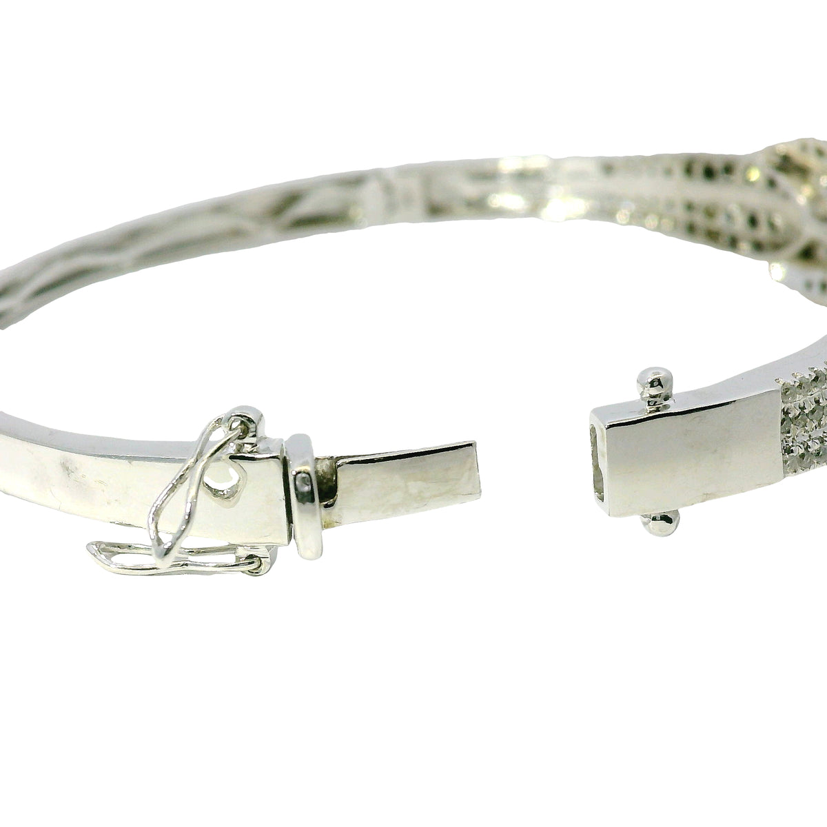 14k White Gold Black And White Diamond X Bangle Bracelet — product photo 8