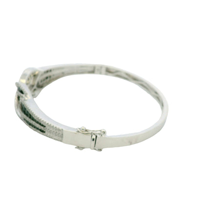 14k White Gold Black And White Diamond X Bangle Bracelet